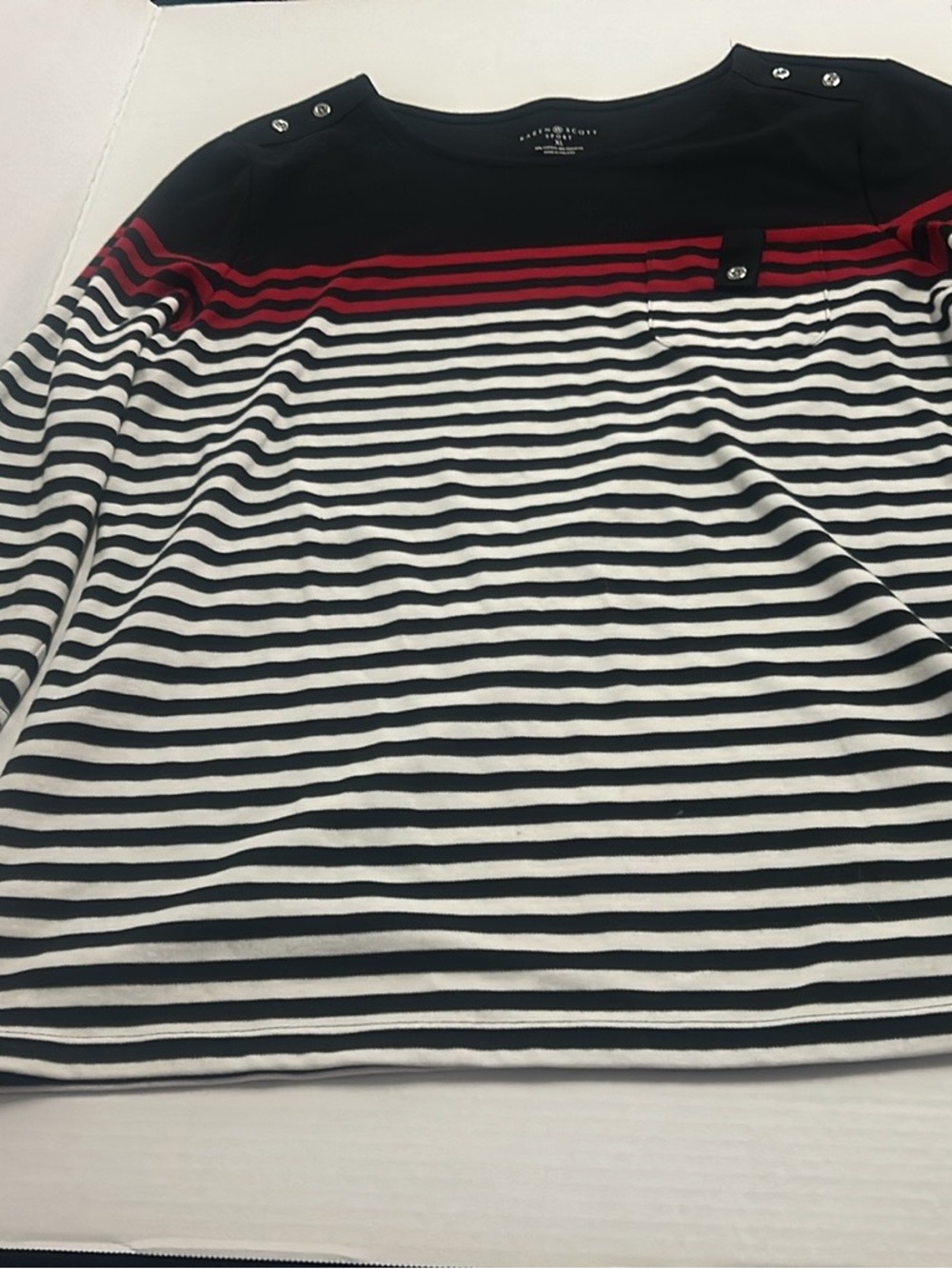 Karen Scott Black, White & Red Striped Skirt